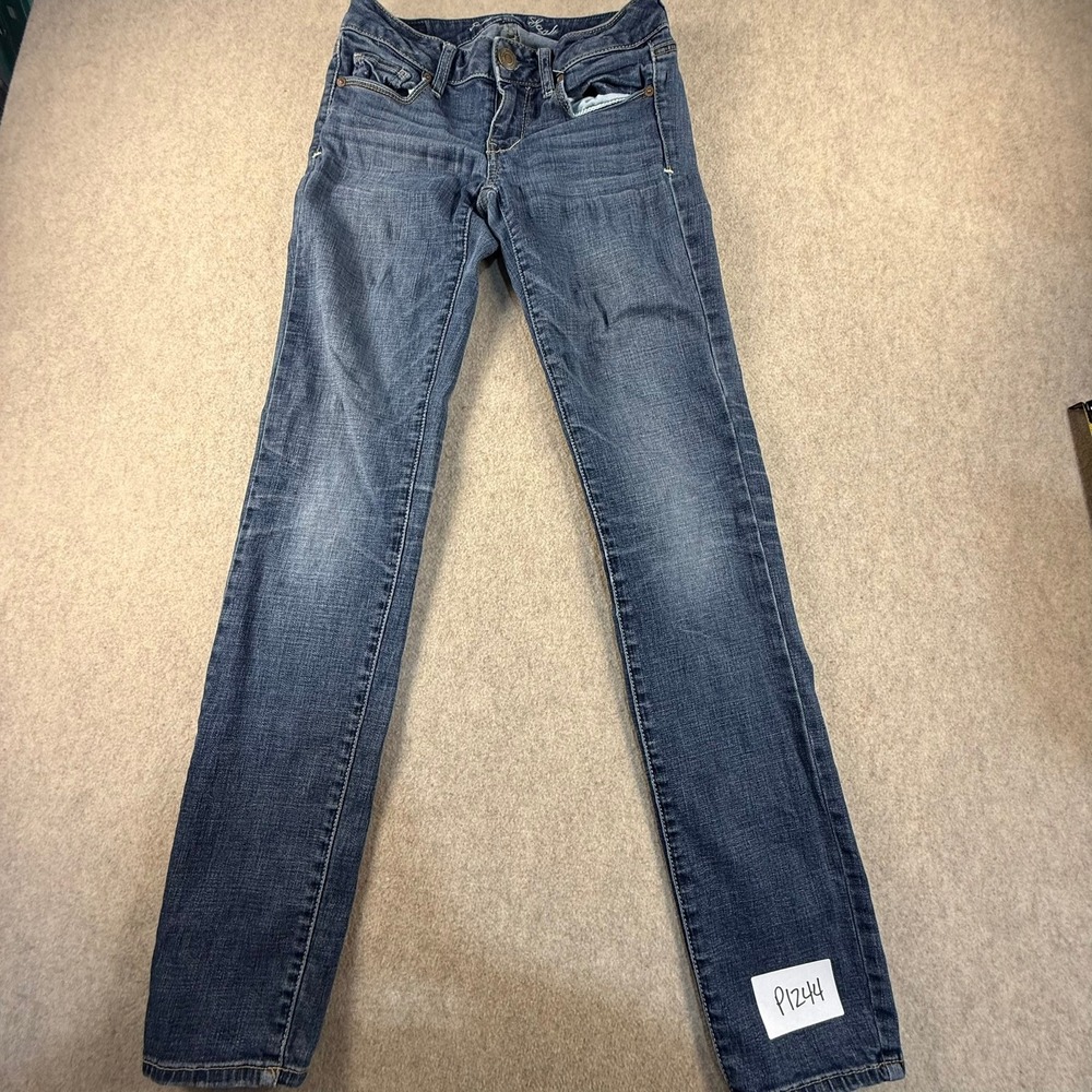 American Eagle Skinny Jeans Womens 2 Regular Blue Denim Stretch Low Rise P1244